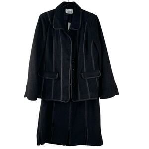 NEW Linea by Louis Dell'olio Skirt Suit Set Black Wool Blend Pleated Striped Med